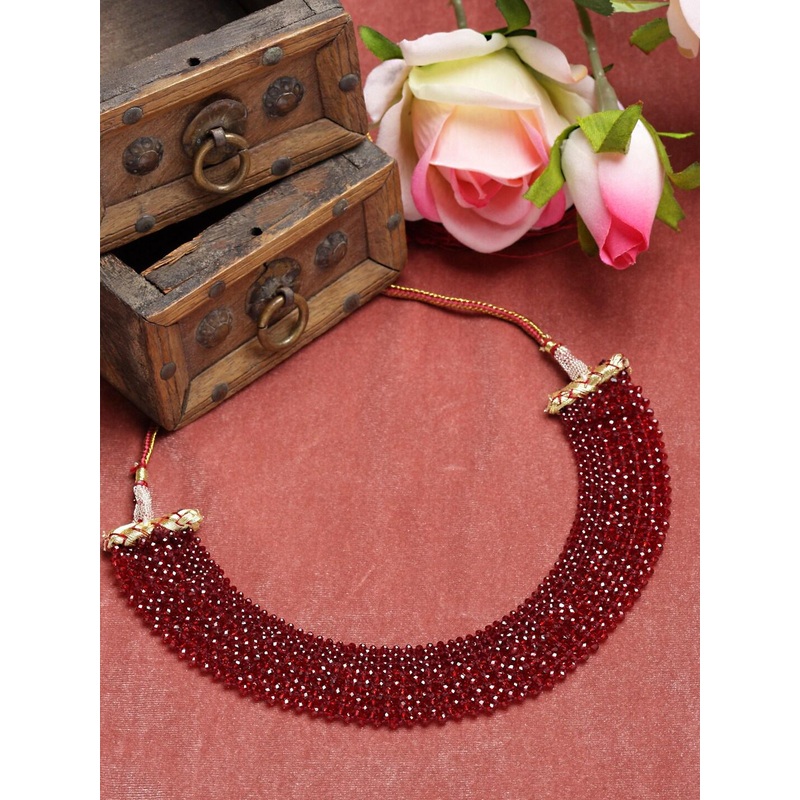 Sanjog Women Maroon & Gold-Toned Crystal Choker Necklace