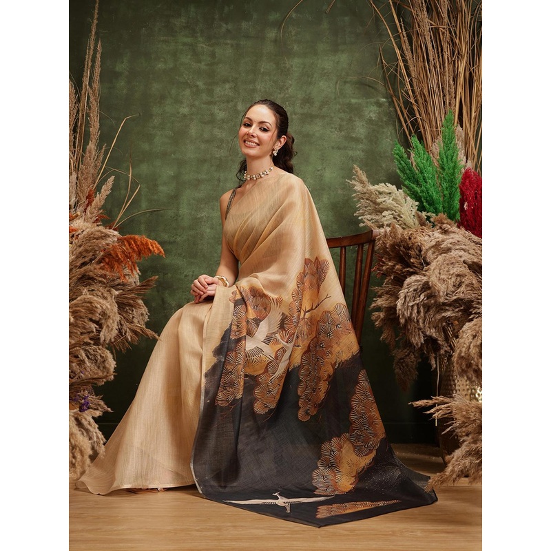 Silk Land Digital Print Floral Tissue Muga Silk Saree