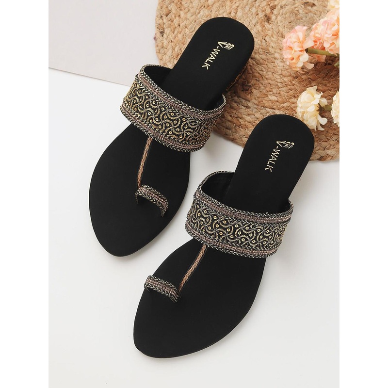 V-WALK Women Embroidered Ethnic Party Block Sandals