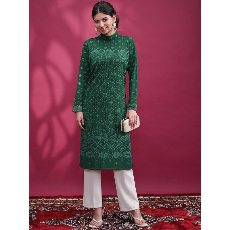 Vishudh High Neck Ethnic Motifs Thread Work Kurta