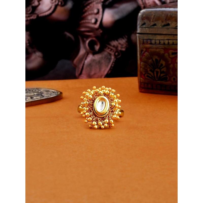 Voylla Gold-Plated Stone-Studded Adjustable Finger Ring