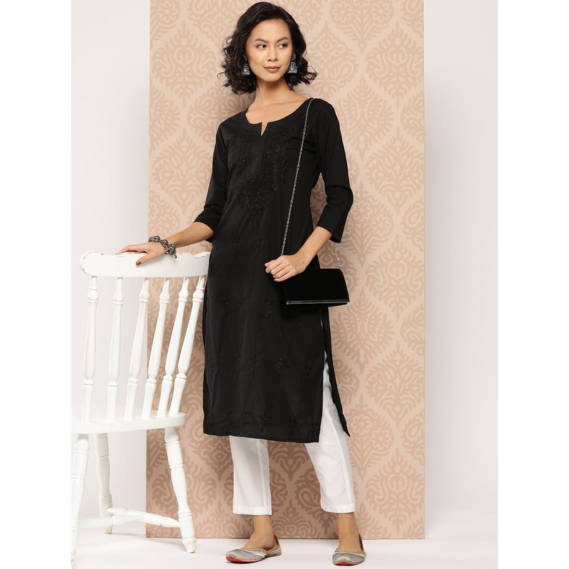 Yufta Floral Embroidered Chikankari Cotton Kurta