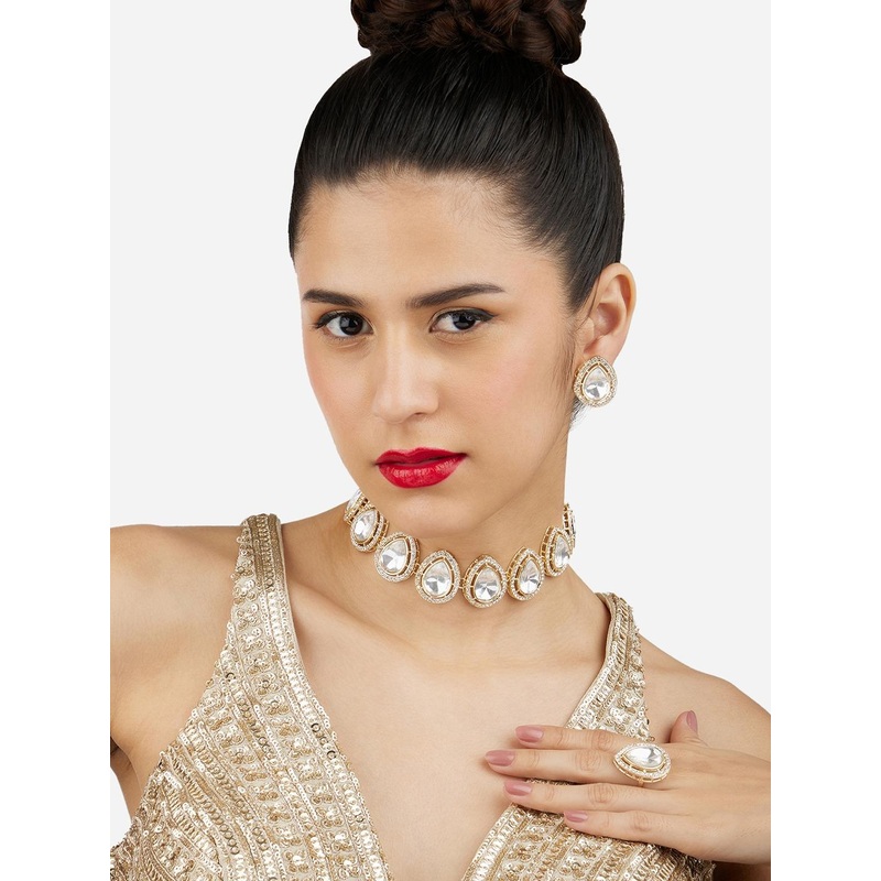 Zaveri Pearls Gold-Plated AD-Studded Jewellery Set