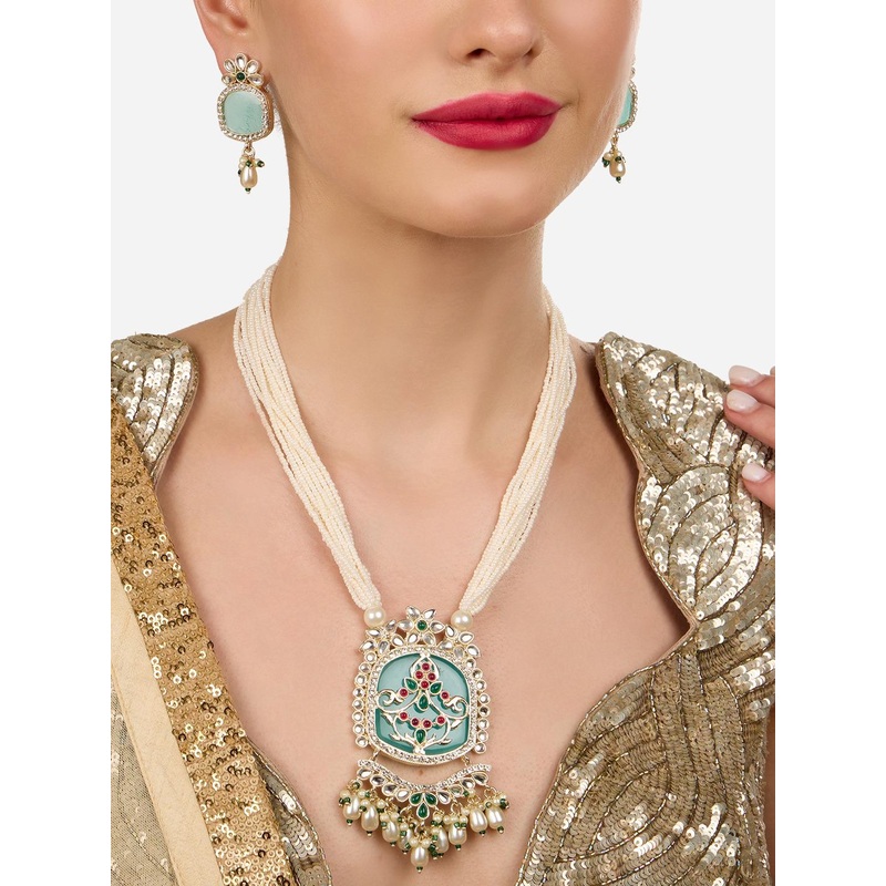 Zaveri Pearls Gold-Plated Stone-Studded & Beaded Multistrand Jewellery Set