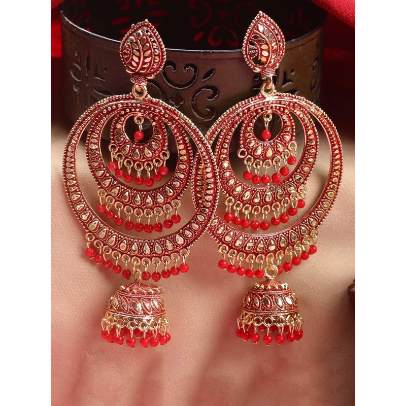 Anouk Gold Plated Artificial Stones Studded And Beaded Contemporary Chandbalis