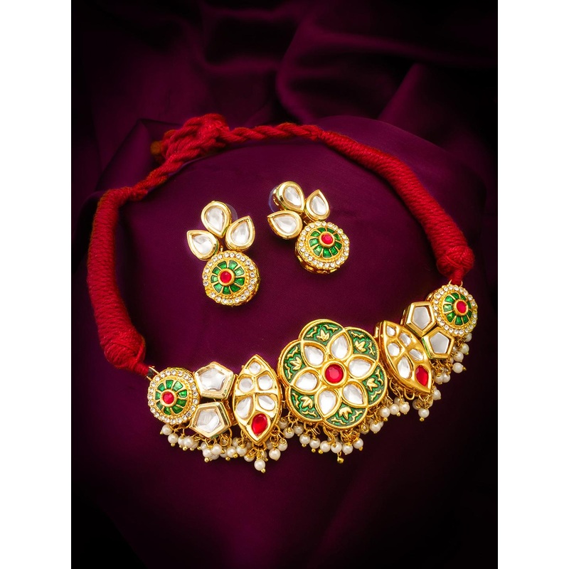 Anouk Gold-Plated Kundan Stone Studded & Beaded Jewellery Set