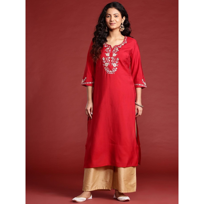 Anouk Women Floral Yoke Design Straight Kurta