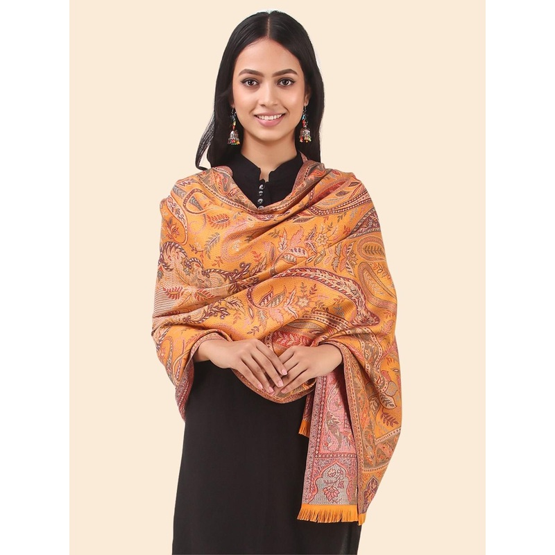 Anouk Women Mustard & Pink Woven Design Stole