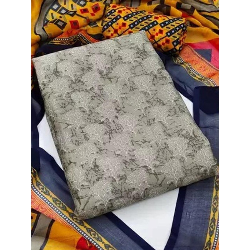 Attigo Printed Cotton Blend Unstitched Kurta & Patiyala with Dupatta