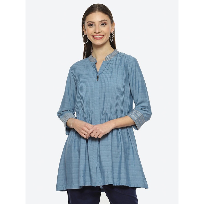 Biba Women Mandarin Collar Yoke Design Kurti