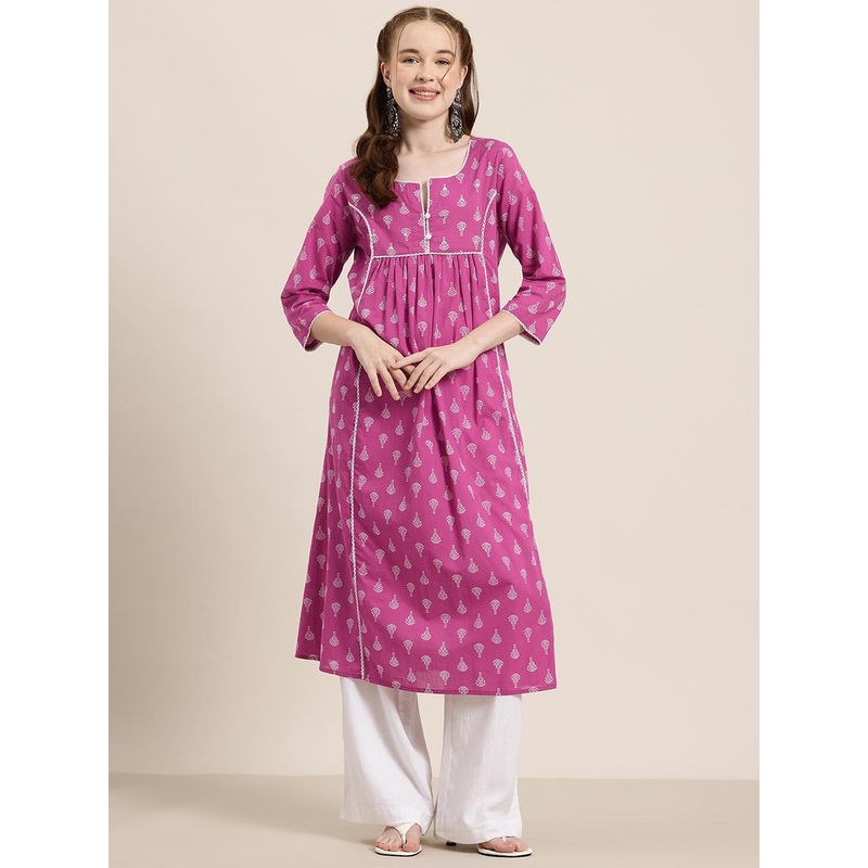 HERE&NOW Ethnic Motifs Printed Pure Cotton Kurta