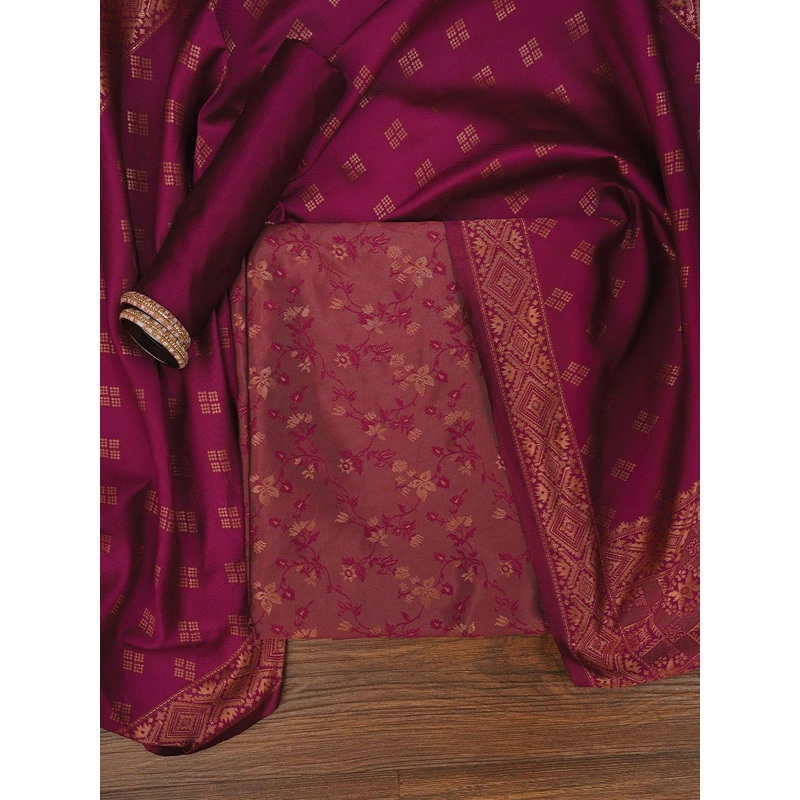 Jaipur Kurti Floral Silk Zari Woven Dress Material with Dupatta