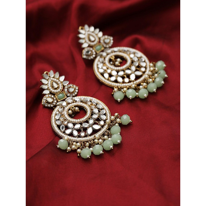 Jazz and Sizzle Gold-Plated stone Studded & Beadded Crescent Shaped Chandbalis Earrings