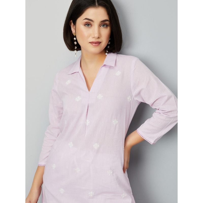max Patchwork Shirt Collar Straight Kurta