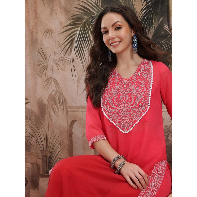 Sangria Yoke Design Layered Gotta Patti Kurta With Palazzos