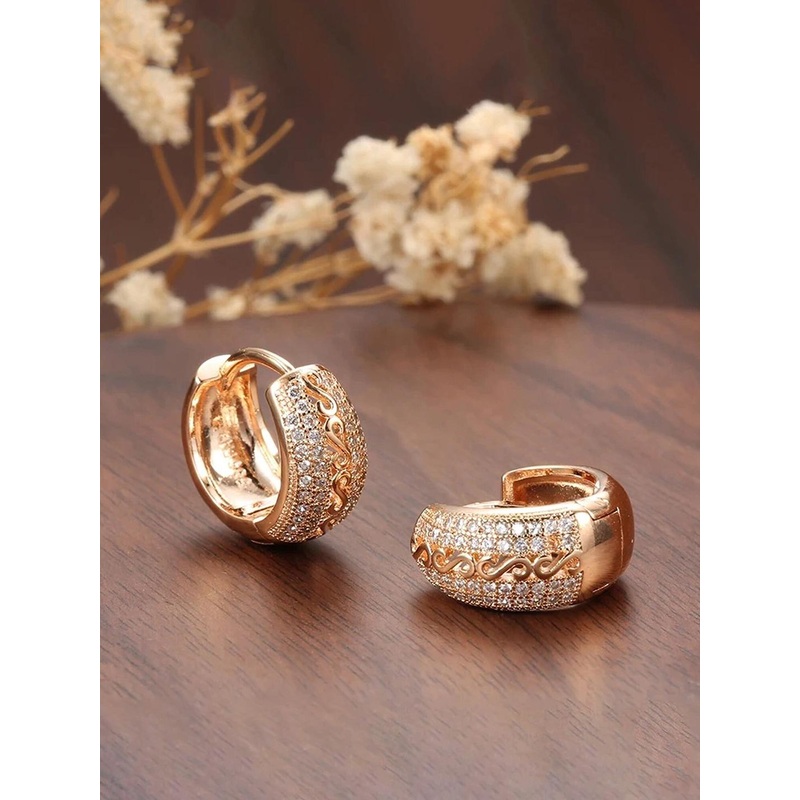 Yellow Chimes Rose Gold Plated Contemporary Hoop Earrings