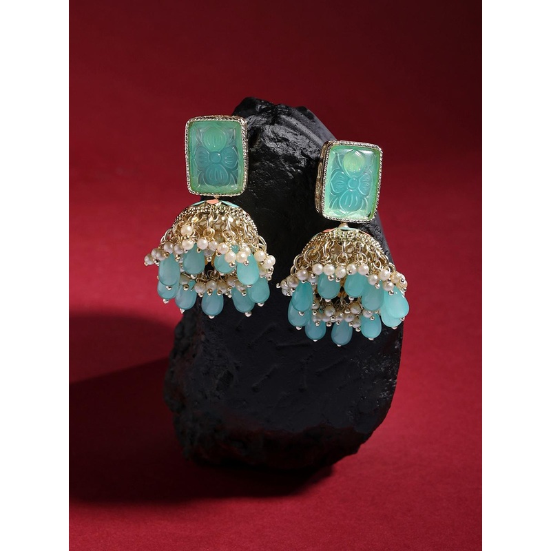 Zaveri Pearls Gold-Plated Meenakari Contemporary Jhumkas Earrings