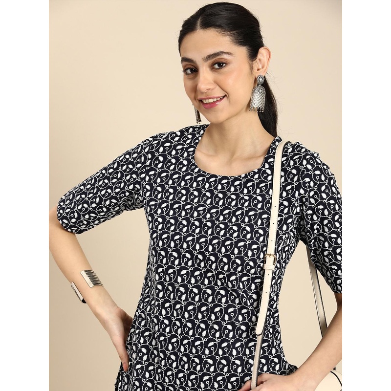 Anouk Ethnic Motifs Embroidered Chikankari Pure Cotton Short Kurti