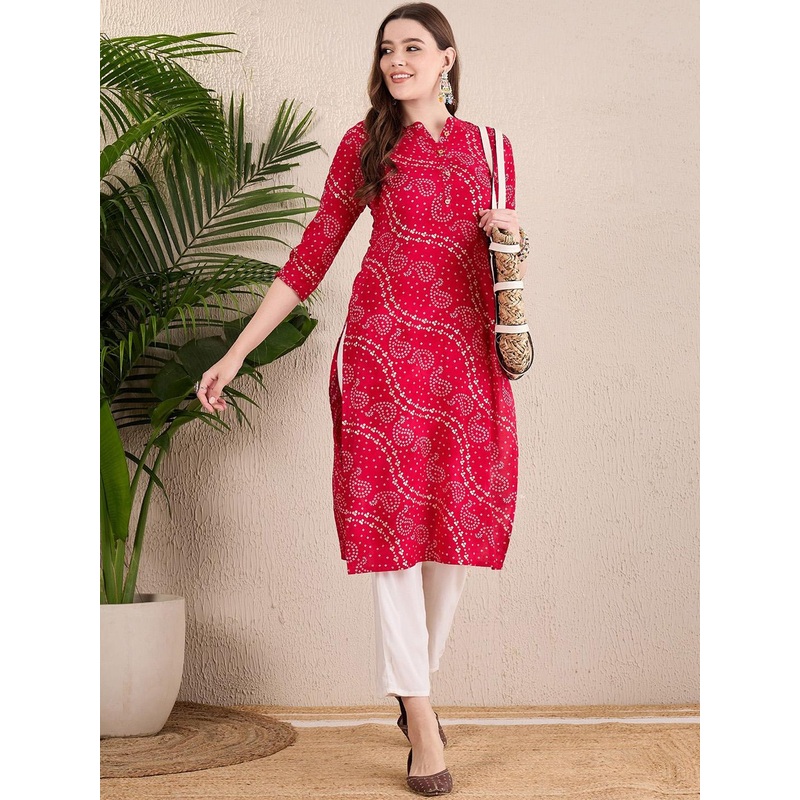 Anouk Ethnic Motifs Mandarin Collar Straight Kurta