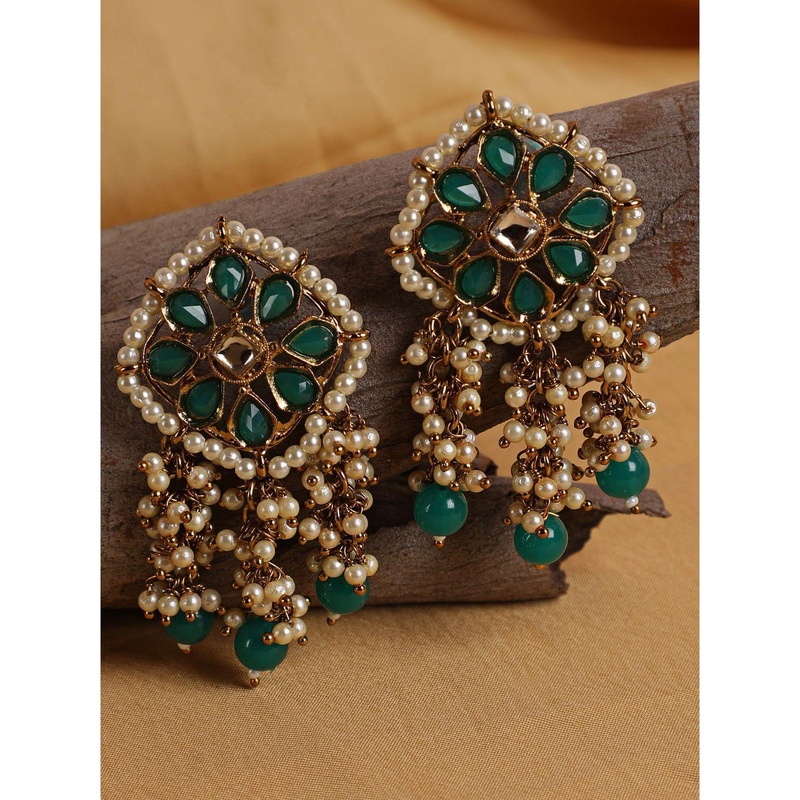 Anouk Gold-Plated Artificial Beads Contemporary Shaped Drop Earrings