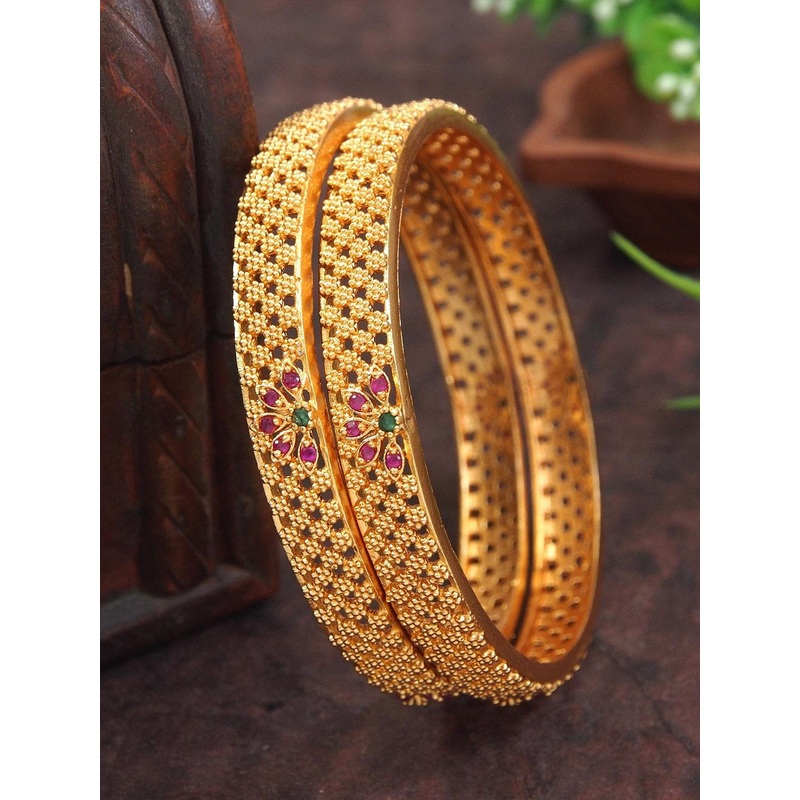 Anouk Set Of 2 Gold-Plated American Diamond Studded Matte Polish Bangles