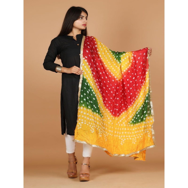 Apratim Bandhani Dyed Cotton Dupatta With Zari