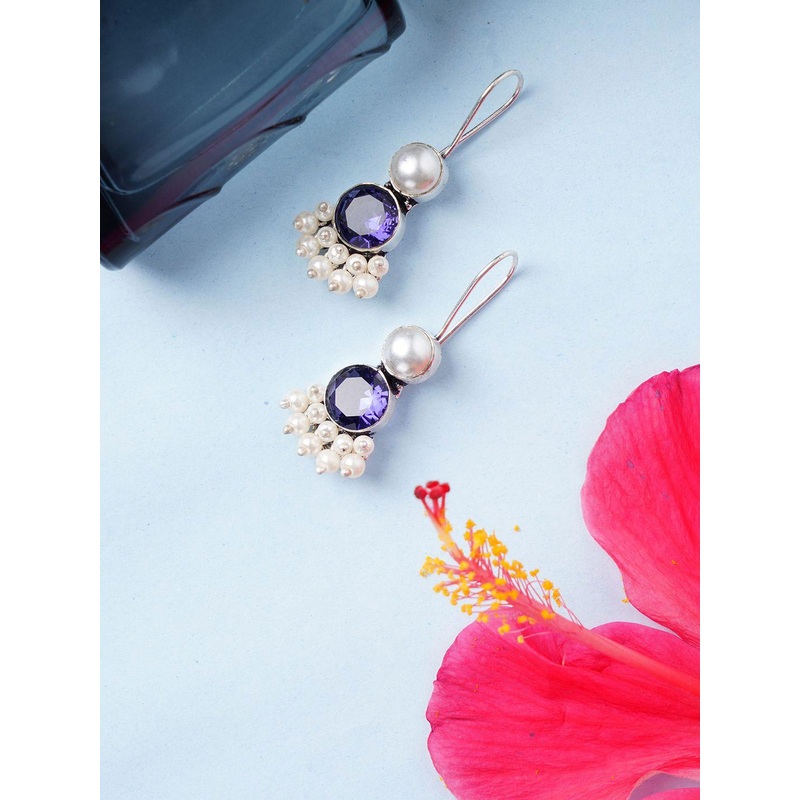 Bamboo Tree Jewels Artificial Stones Studded & Beaded Oxidised Circular Drop Earrings