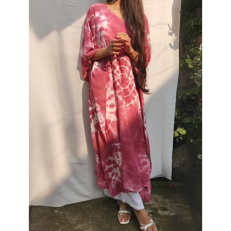 CORSICA Women Dyed Round Neck Kaftan Kurtas
