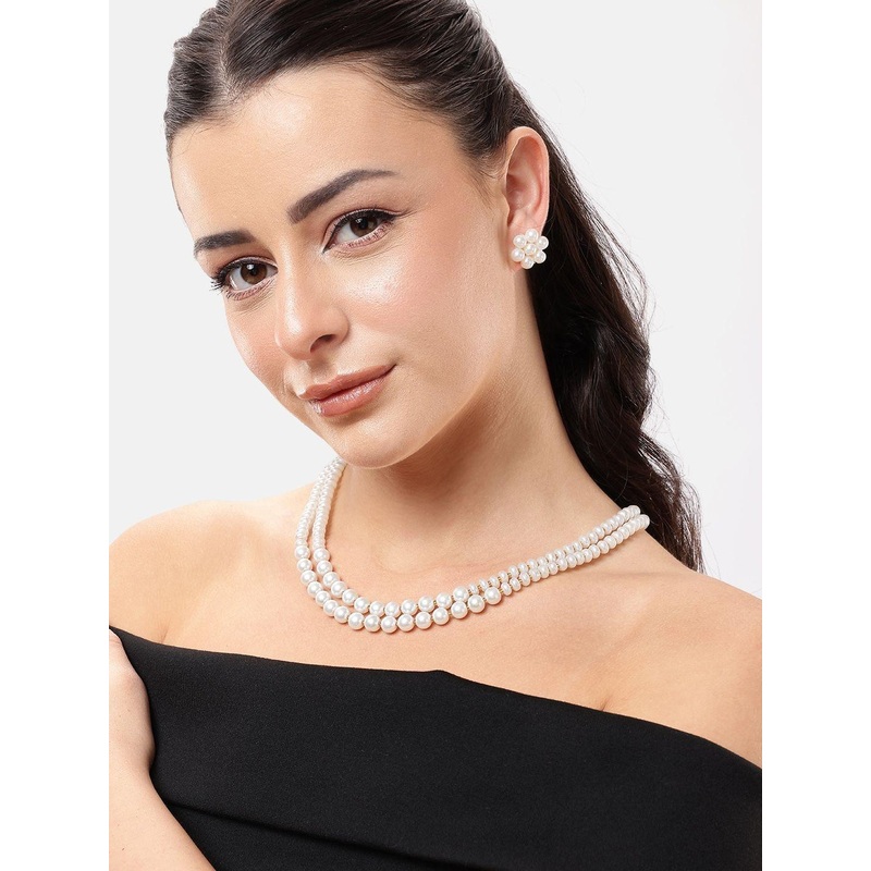 DressBerry Pearls Kundan Beaded Layered Jewellery Set