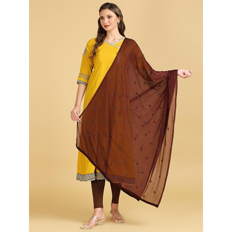 Dupatta Bazaar Floral Embroidered Chiffon Dupatta With Sequinned