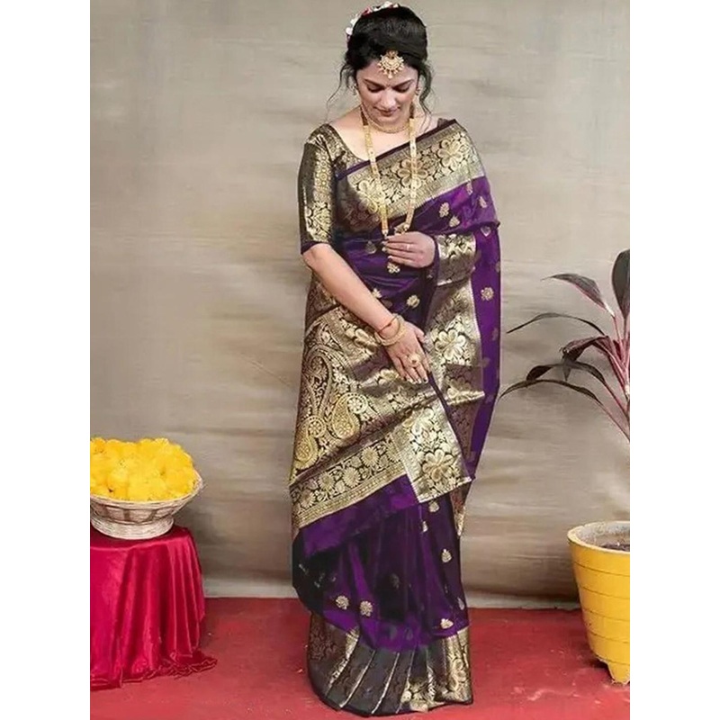 HERE&NOW Ethnic Motifs Zari Silk Blend Handloom Saree