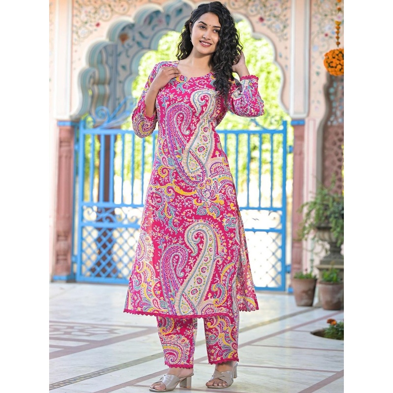 Indo Era Women Paisley Printed Regular Pure Cotton Kurta with Palazzos