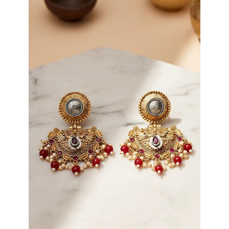 KARATCART Kundan Gold Plated Drop Earrings