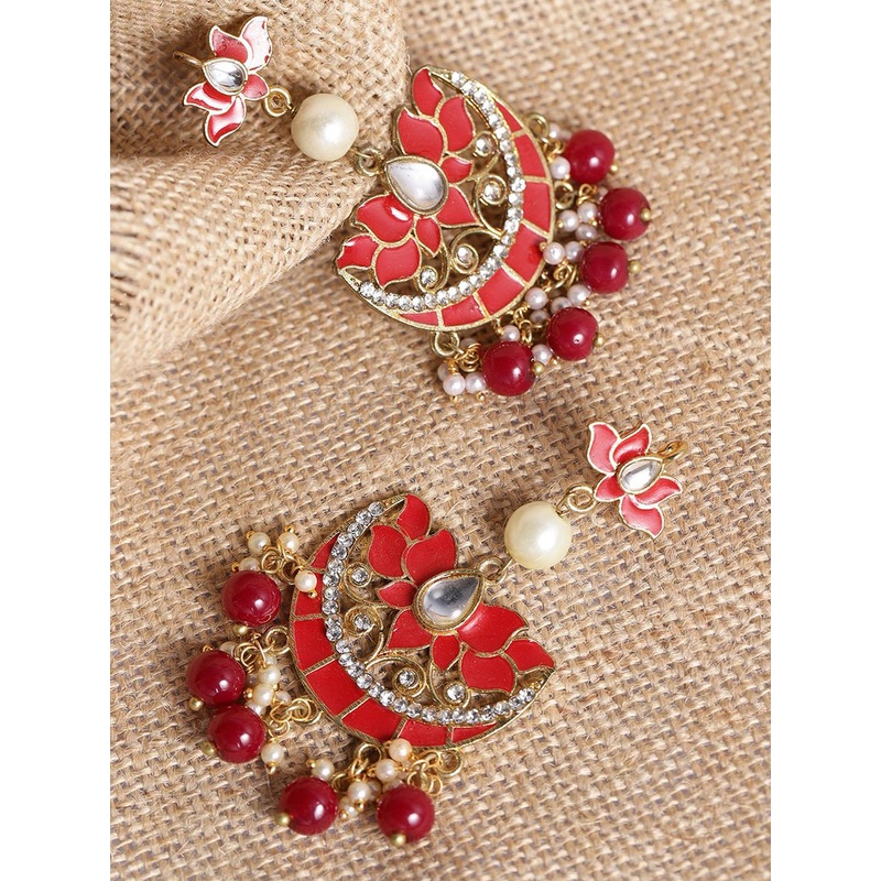 KARATCART Red Gold-Plated Beaded Floral Chandbalis