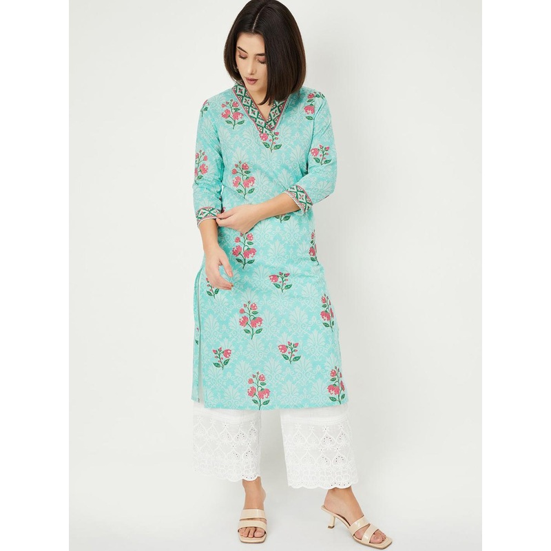max Floral Printed V Neck Straight Kurta