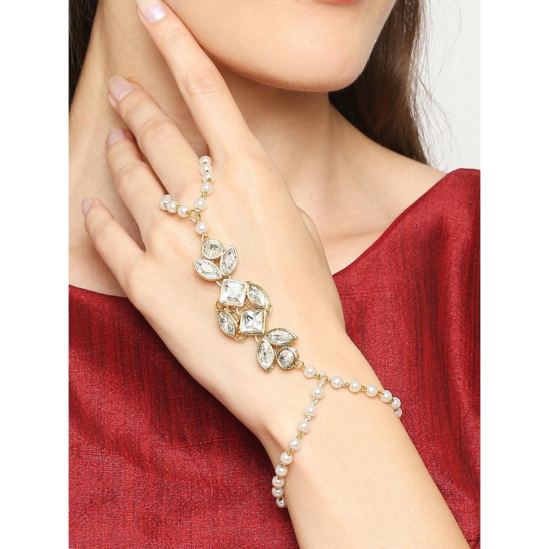 OOMPH Women Gold-Toned & White Hathphool Bracelet