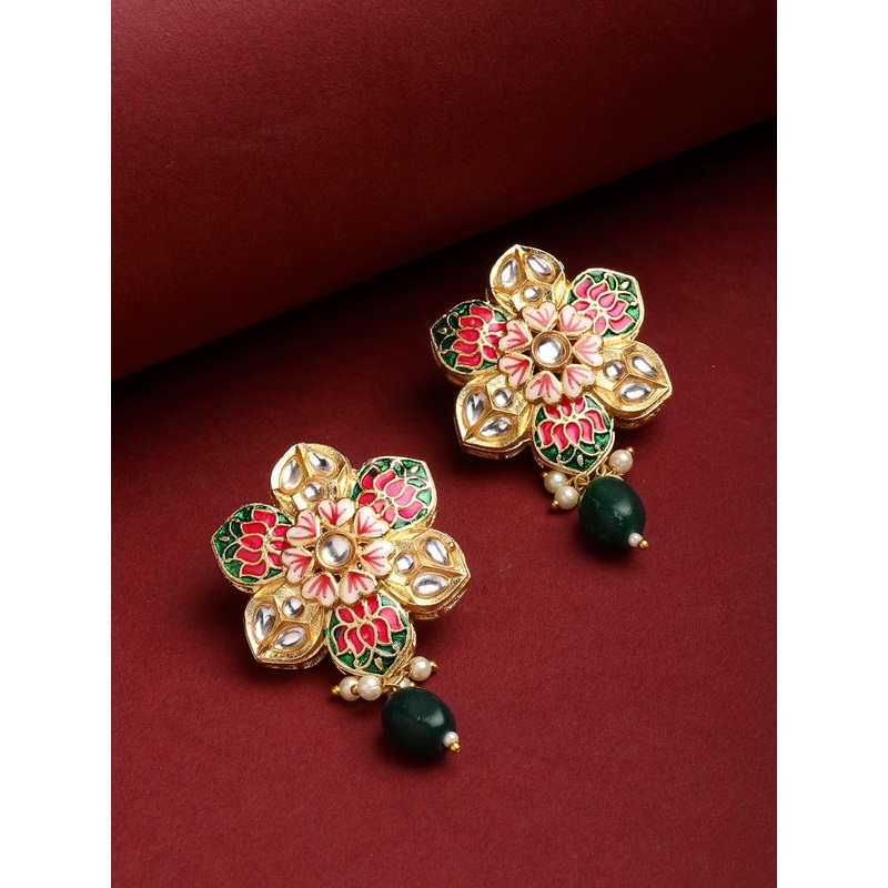 PANASH Women Gold-Toned Floral Studs Earrings