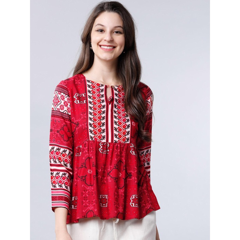 Vishudh Women Red Printed A-Line Top
