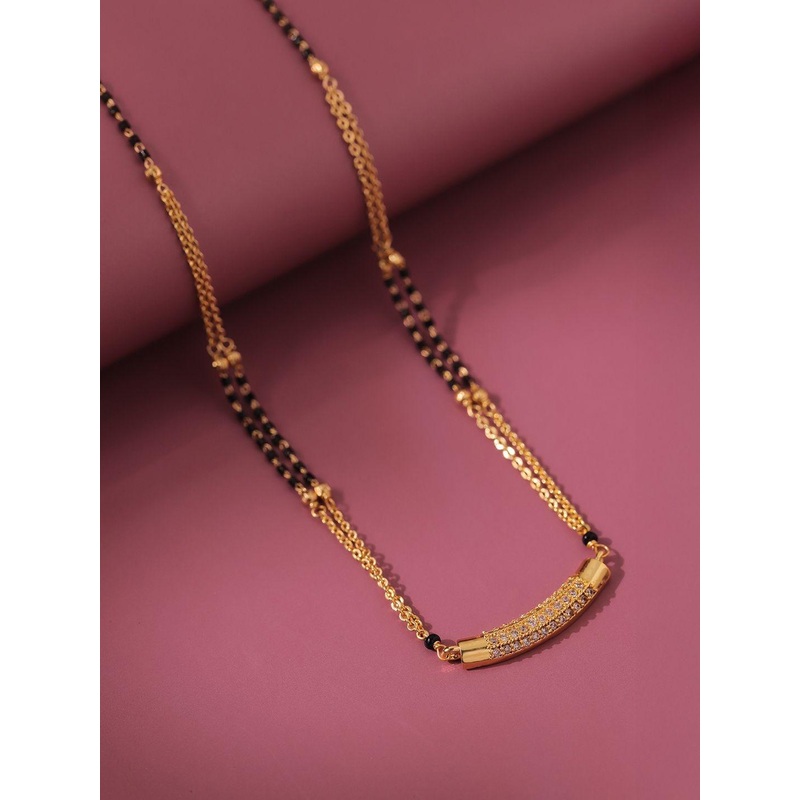Voylla Celestia Gold-Plated American Diamond Stone Studded & Beaded Mangalsutra