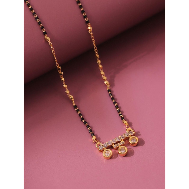 Voylla Zyana Gold-Plated American Diamond Stone Studded & Beaded Mangalsutra