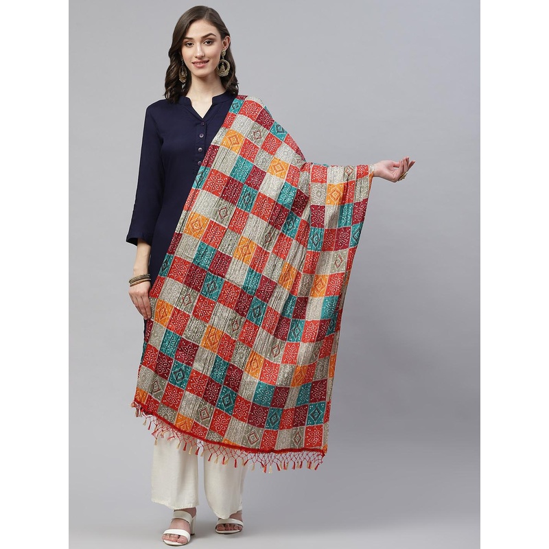 WEAVERS VILLA Multicoloured Printed Cotton Silk Dupatta