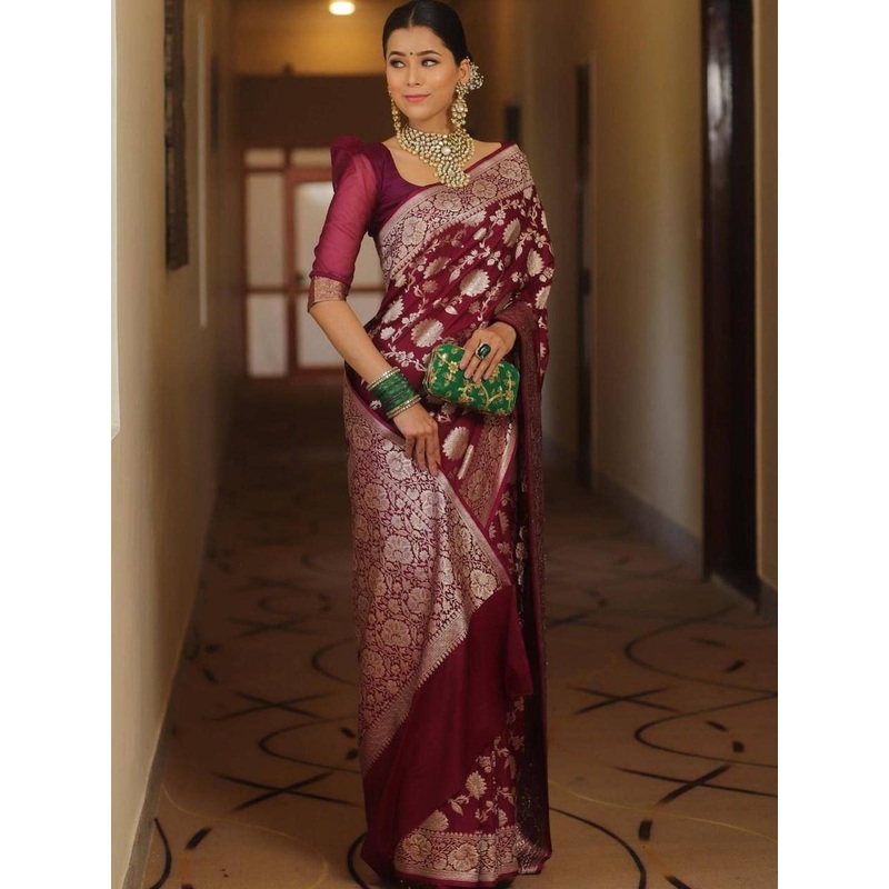 YAMUNE Floral Zari Art Silk Handloom Banarasi Saree