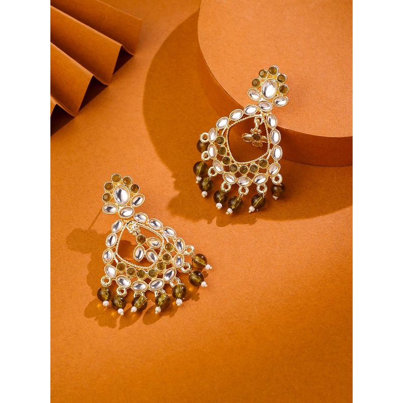 Yellow Chimes Gold-Plated Contemporary Kundan Chandbalis Earrings Golden Danglers