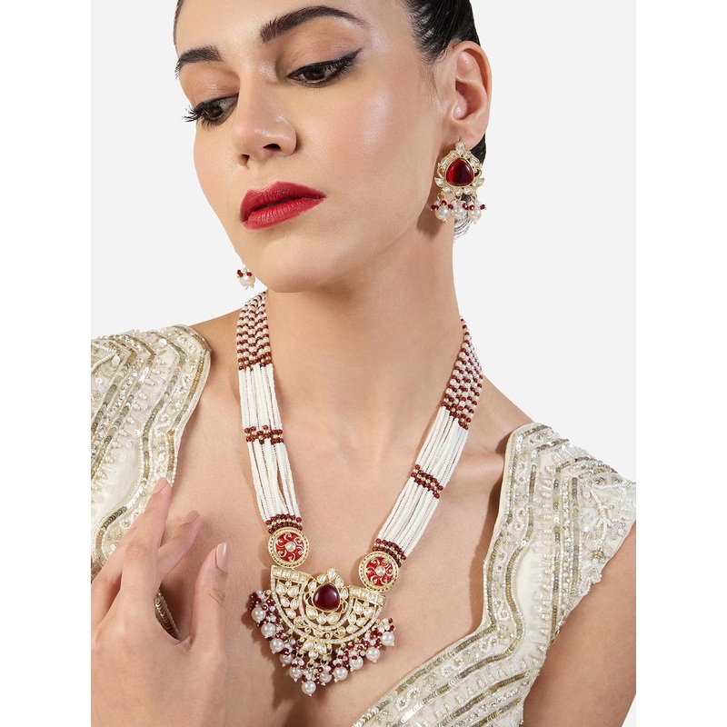 Zaveri Pearls Kundan-Studded & Beaded Jewellery Set