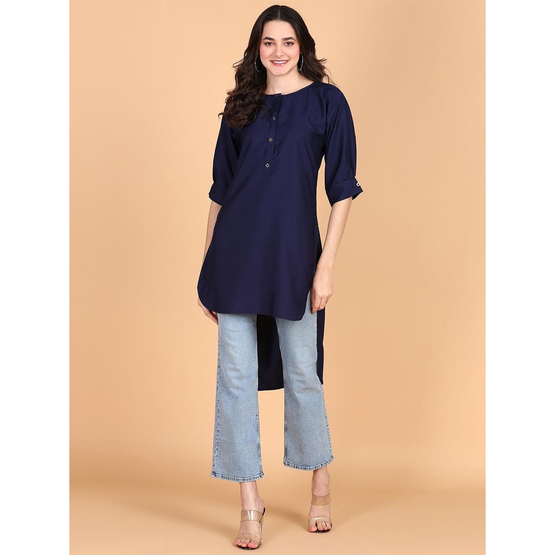 Aiza Collection Round Neck High-Low Roll-Up Sleeves Straight Kurta