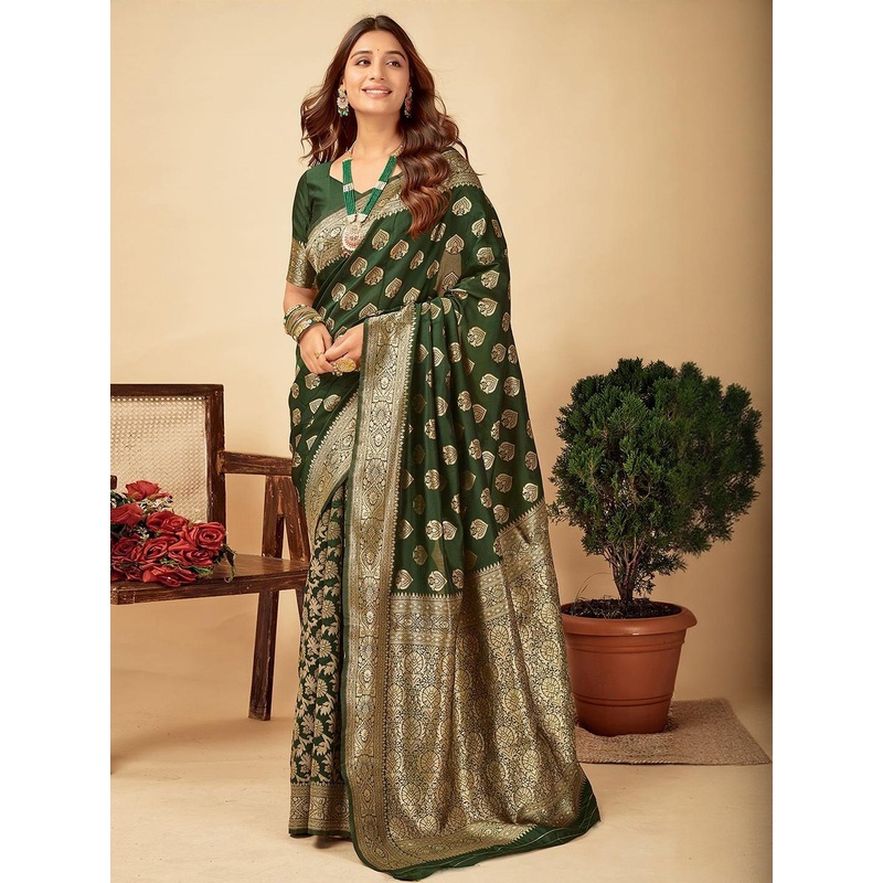 HERE&NOW Ethnic Motifs Zari Silk Blend Banarasi Saree