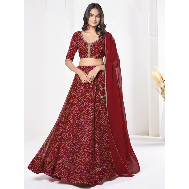 KALINI Printed Semi-Stitched Lehenga & Unstitched Blouse With Dupatta