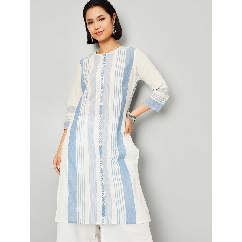 max Striped Round Neck Pure Cotton A-Line Kurta