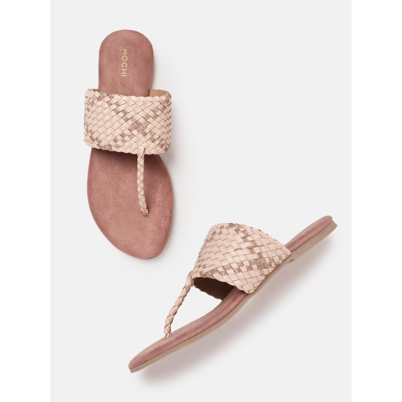 Mochi Women Woven Design Shimmery Ethnic Open Toe Flats