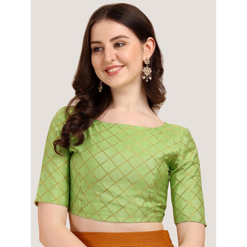 Oomph! Woven Design Boat Neck Zari Saree Blouse